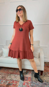 Vestido Verona - Babado Gola V e Manga Curta - Naguirre Shop