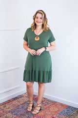 Vestido Verona - Babado Gola V e Manga Curta - Naguirre Shop