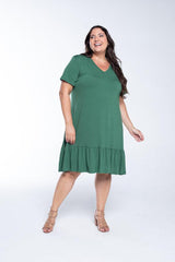 Vestido Verona - Babado Gola V e Manga Curta - Naguirre Shop