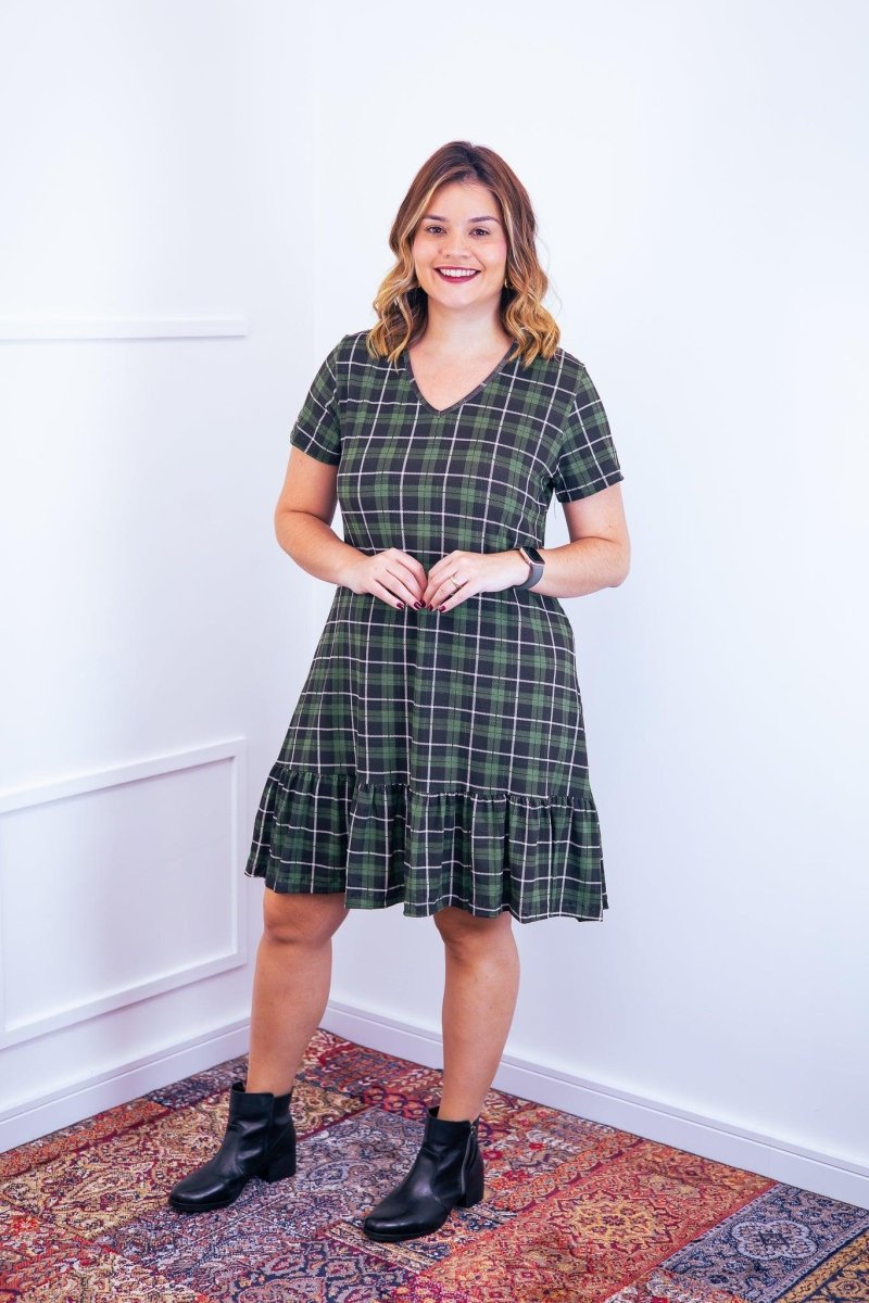 Vestido Verona - Babado Gola V e Manga Curta - Naguirre Shop