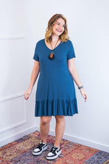 Vestido Verona - Babado Gola V e Manga Curta - Naguirre Shop