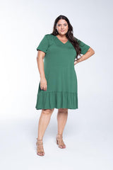 Vestido Verona - Babado Gola V e Manga Curta - Naguirre Shop