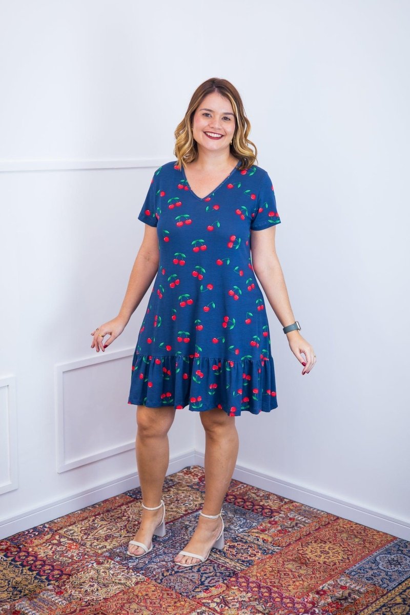 Vestido Verona - Babado Gola V e Manga Curta - Naguirre Shop