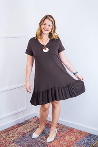 Vestido Verona - Babado Gola V e Manga Curta - Naguirre Shop