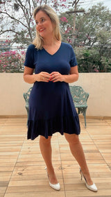 Vestido Verona - Babado Gola V e Manga Curta - Naguirre Shop