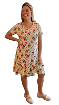 Vestido Verona - Babado Gola V e Manga Curta - Naguirre Shop