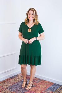 Vestido Verona - Babado Gola V e Manga Curta - Naguirre Shop