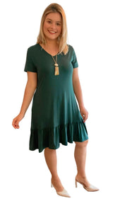 Vestido Verona - Babado Gola V e Manga Curta - Naguirre Shop