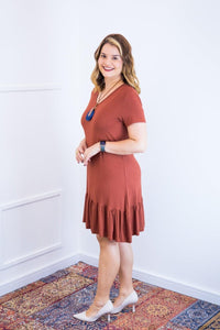 Vestido Verona - Babado Gola V e Manga Curta - Naguirre Shop
