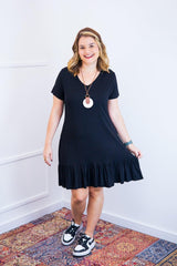 Vestido Verona - Babado Gola V e Manga Curta - Naguirre Shop