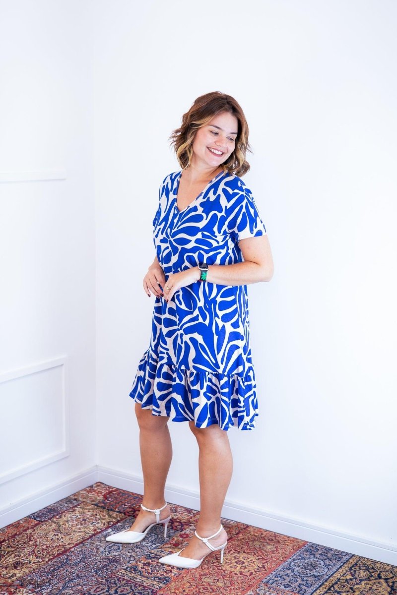 Vestido Verona - Babado Gola V e Manga Curta - Naguirre Shop