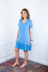 Vestido Verona - Babado Gola V e Manga Curta - Naguirre Shop