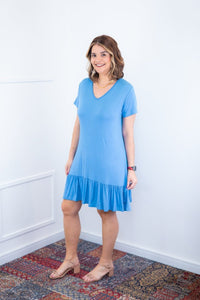 Vestido Verona - Babado Gola V e Manga Curta - Naguirre Shop