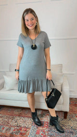 Vestido Verona - Babado Gola V e Manga Curta - Naguirre Shop