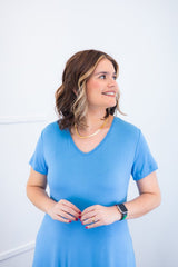 Vestido Verona - Babado Gola V e Manga Curta - Naguirre Shop