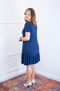 Vestido Verona - Babado Gola V e Manga Curta - Naguirre Shop