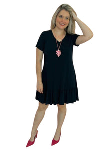Vestido Verona - Babado Gola V e Manga Curta - Naguirre Shop