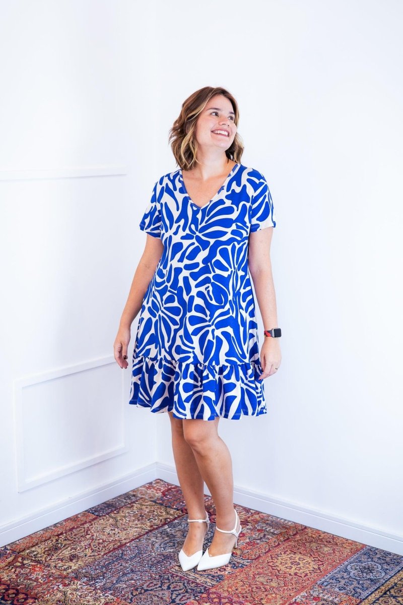 Vestido Verona - Babado Gola V e Manga Curta - Naguirre Shop