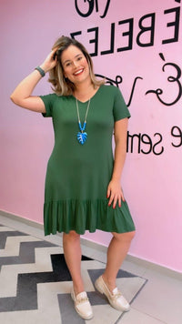 Vestido Verona - Babado Gola V e Manga Curta - Naguirre Shop
