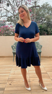 Vestido Verona - Babado Gola V e Manga Curta - Naguirre Shop