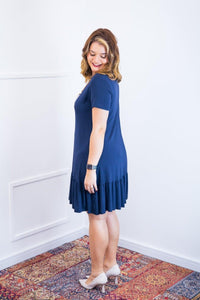 Vestido Verona - Babado Gola V e Manga Curta - Naguirre Shop
