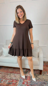 Vestido Verona - Babado Gola V e Manga Curta - Naguirre Shop