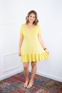 Vestido Verona - Babado Gola V e Manga Curta - Naguirre Shop