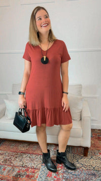 Vestido Verona - Babado Gola V e Manga Curta - Naguirre Shop
