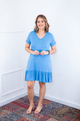 Vestido Verona - Babado Gola V e Manga Curta - Naguirre Shop