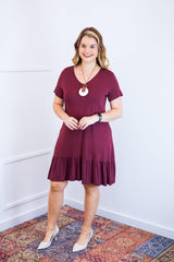 Vestido Verona - Babado Gola V e Manga Curta - Naguirre Shop