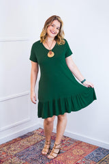 Vestido Verona - Babado Gola V e Manga Curta - Naguirre Shop