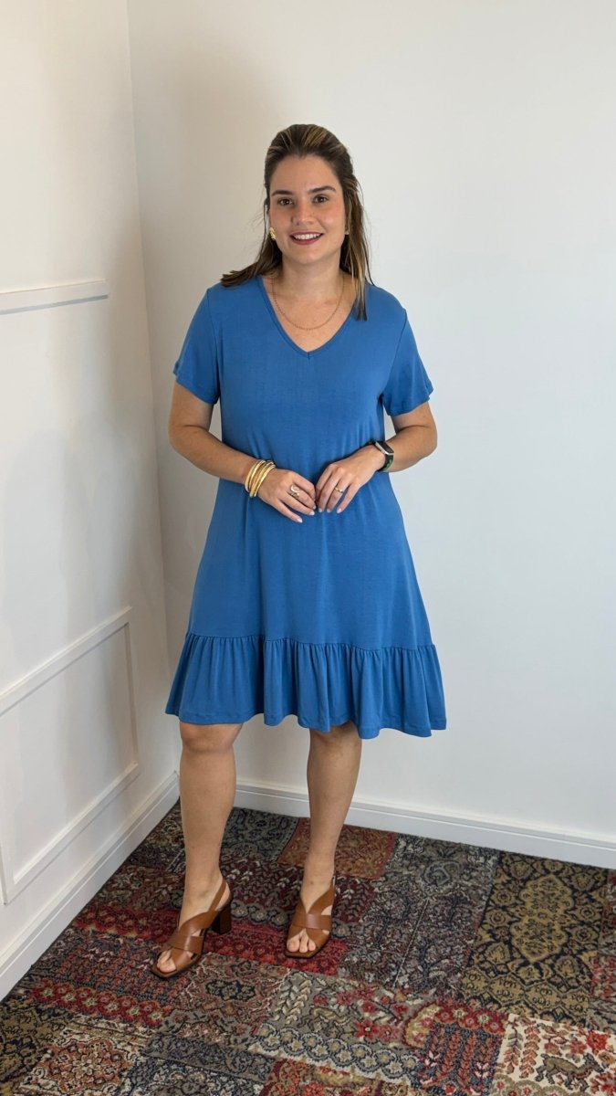 Vestido Verona - Babado Gola V e Manga Curta - Naguirre Shop