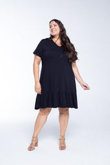 Vestido Verona - Babado Gola V e Manga Curta - Naguirre Shop