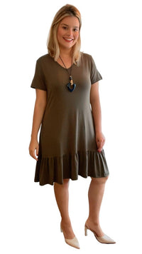 Vestido Verona - Babado Gola V e Manga Curta - Naguirre Shop