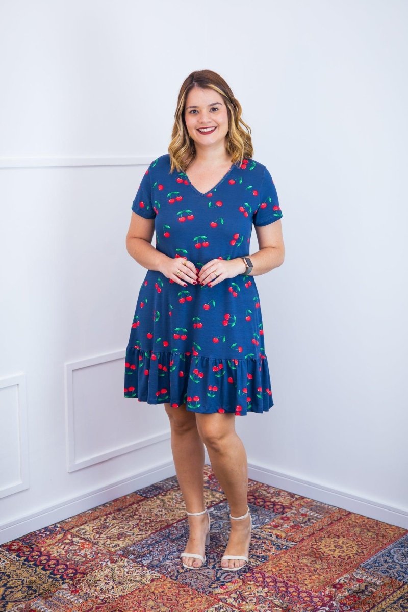 Vestido Verona - Babado Gola V e Manga Curta - Naguirre Shop
