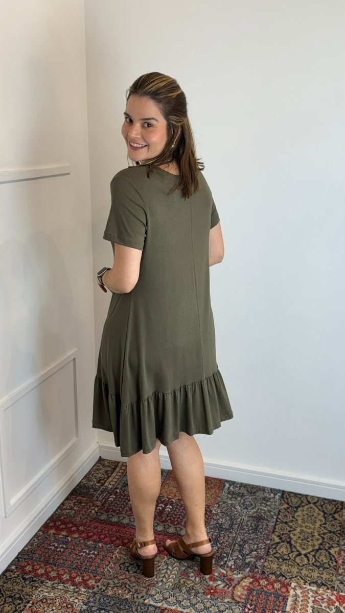 Vestido Verona - Babado Gola V e Manga Curta - Naguirre Shop