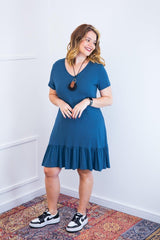 Vestido Verona - Babado Gola V e Manga Curta - Naguirre Shop