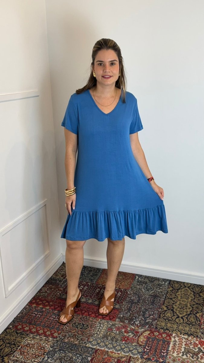 Vestido Verona - Babado Gola V e Manga Curta - Naguirre Shop