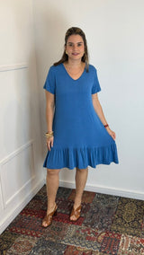 Vestido Verona - Babado Gola V e Manga Curta - Naguirre Shop