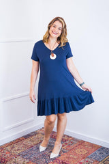 Vestido Verona - Babado Gola V e Manga Curta - Naguirre Shop