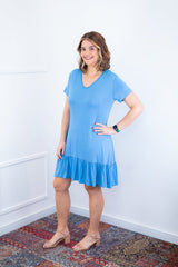 Vestido Verona - Babado Gola V e Manga Curta - Naguirre Shop