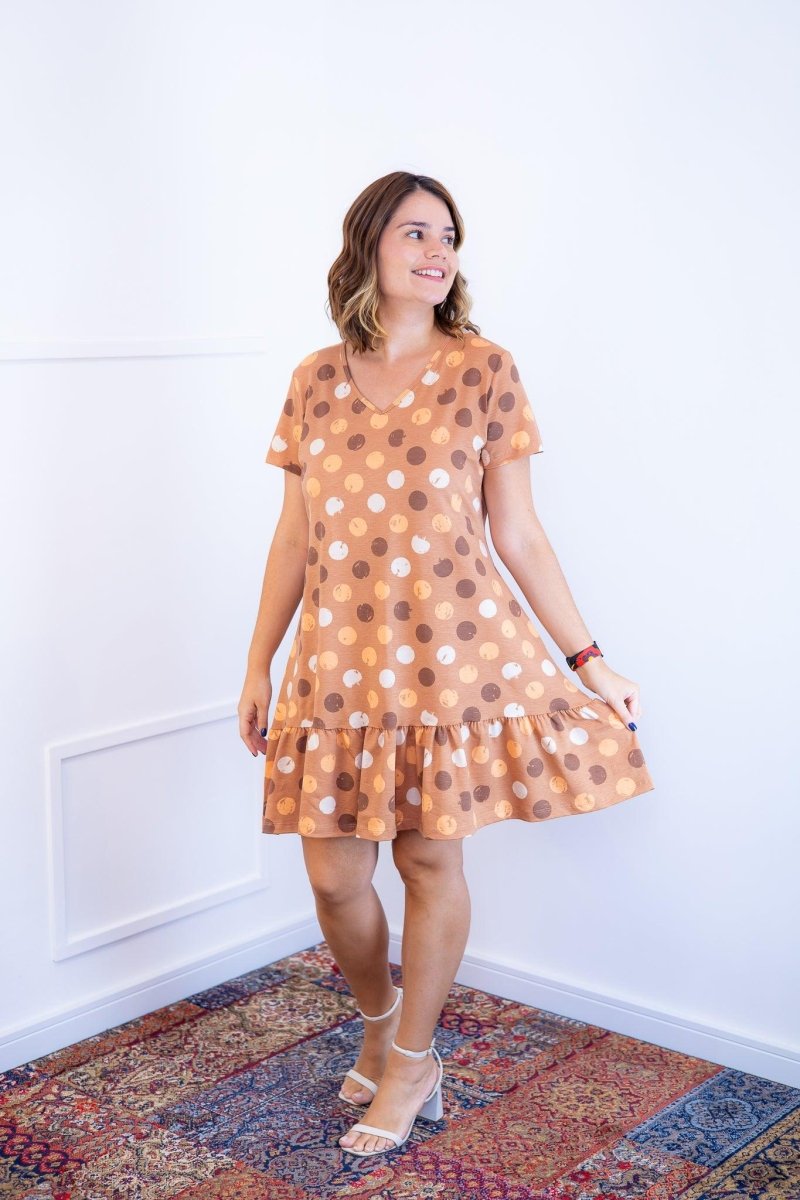 Vestido Verona - Babado Gola V e Manga Curta Aquarela - Naguirre Shop