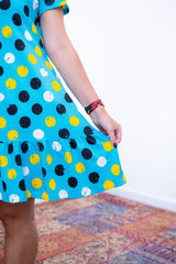 Vestido Verona - Babado Gola V e Manga Curta Aquarela - Naguirre Shop