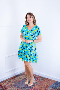 Vestido Verona - Babado Gola V e Manga Curta Aquarela - Naguirre Shop