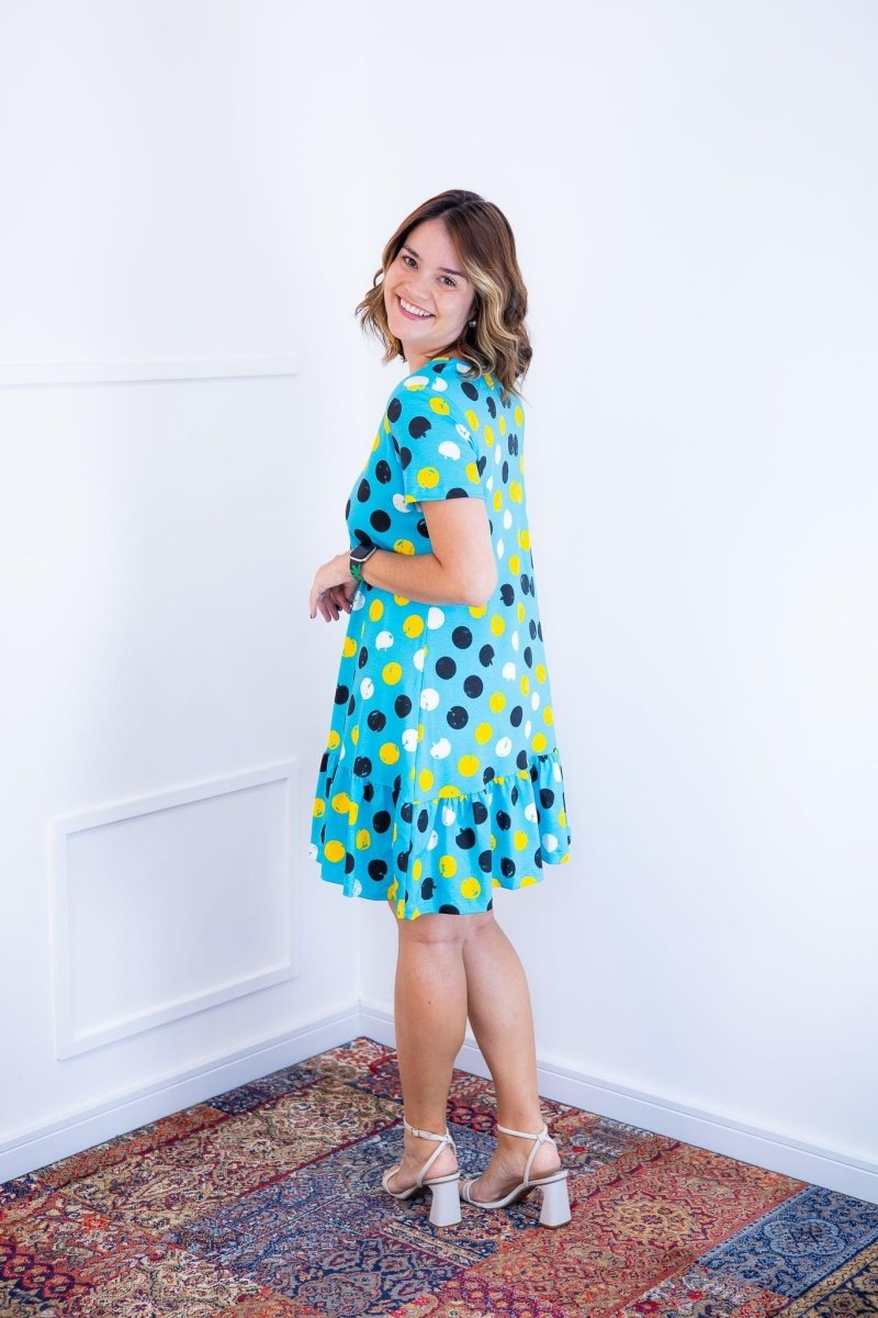 Vestido Verona - Babado Gola V e Manga Curta Aquarela - Naguirre Shop