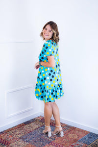 Vestido Verona - Babado Gola V e Manga Curta Aquarela - Naguirre Shop