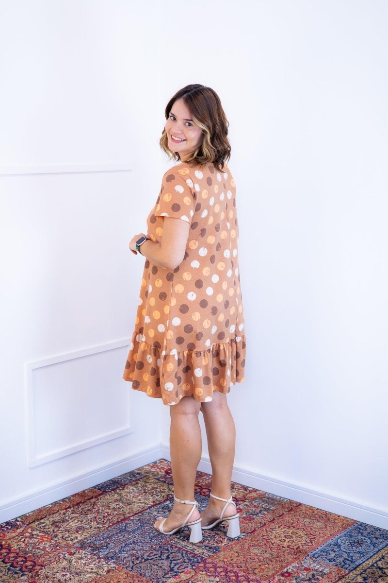 Vestido Verona - Babado Gola V e Manga Curta Aquarela - Naguirre Shop