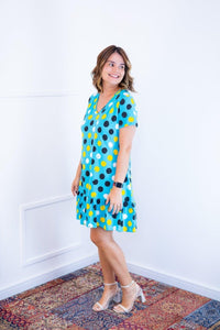 Vestido Verona - Babado Gola V e Manga Curta Aquarela - Naguirre Shop
