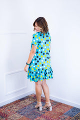 Vestido Verona - Babado Gola V e Manga Curta Aquarela - Naguirre Shop