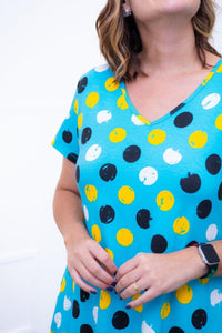 Vestido Verona - Babado Gola V e Manga Curta Aquarela - Naguirre Shop
